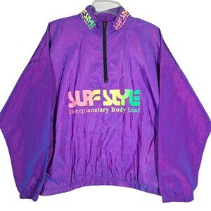 Vtg 90s Surf Style Windbreaker Jacket 1/4 Zip Purple Iridescent Skater Unisex OS